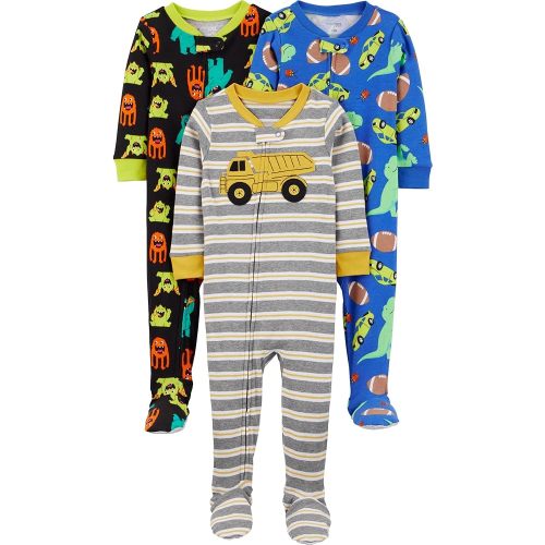 Simple Joys by Carter's Toddlers and Baby Boys' Snug-Fit Footed Cotton Pajamas, Pack of 3