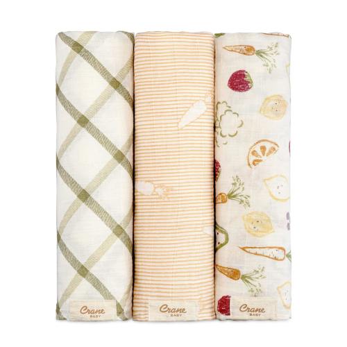 Clementine Cotton Muslin Swaddle Blanket Set (Veggies, Set of 3)