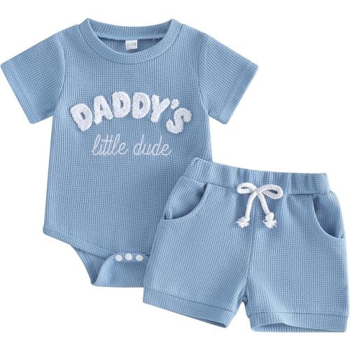 Kupretty Baby Boy Clothes 3 6 12 18 Months Summer Outfit Baseball Embroidery Waffle Short Sleeve Romper & Shorts Set
