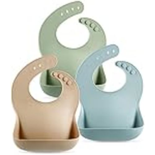 PandaEar Set of 3 Silicone Baby Bibs Waterproof, Soft, Unisex, 10-72 Months