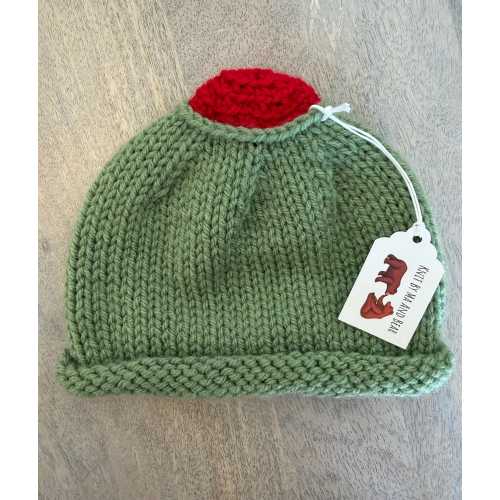 Knit green olive hat; toddler, baby caps; beanie and bootie  sets; handmade baby shower gift; newborn infant; green red vegetable