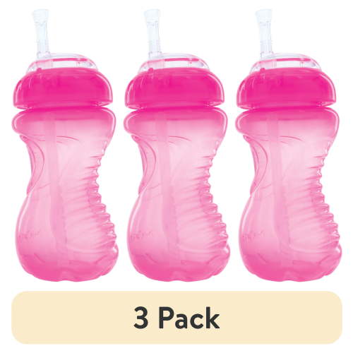 (3 pack) Nuby Easy Grip Soft Straw Sippy Cup, 10 fl oz, Pink