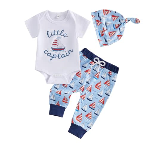 Sasaerucure Newborn Baby Boy Summer Clothes New to The Crew Nautical Short Sleeve Romper and Pants Sail Theme Outfit