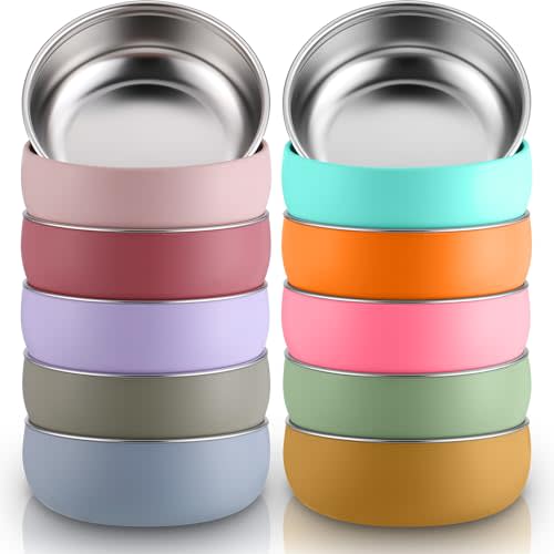 Nuogo 10 Pcs 304 Stainless Steel Baby Bowls with Removable Silicone Shell Toddler Bowls Kids Anti Scald Snack Container for Food Feeding, Dishwasher Safe (Mixed Color)