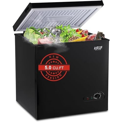 Chest Freezer 5.0 cu.ft Mini Adjustable 7 Thermostat Compact Deep Freezer Top Door Low Noise with Removable Basket Black