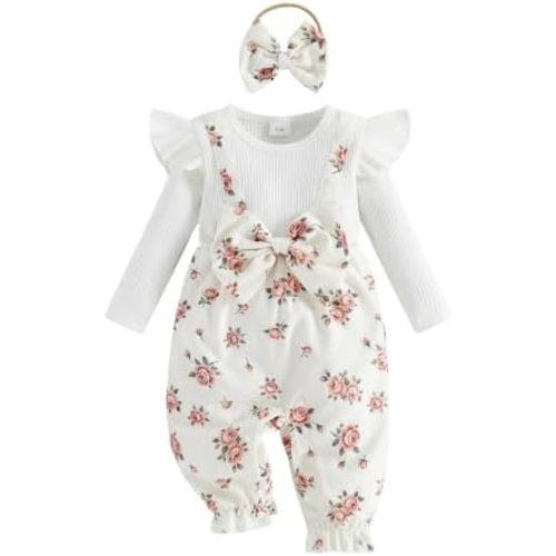 YINGISFITM Newborn Baby Girl Clothes Floral Romper Fack Two Piece Jumpsuit