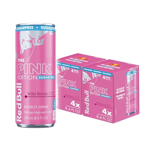 Red Bull Pink Edition Sugar Free Energy Drink, Wild Berries, 8.4 fl. oz., Pack of 8 cans, with 80mg Caffeine, Taurine & B Vitamins
