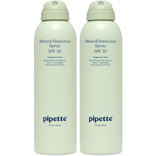 Pipette Baby Mineral Sunscreen Spray SPF 30, Broad Spectrum with Non-Nano Zinc Oxide, Water Resistant UVB/UVA Non-Toxic Sun Protection for Kids & Sensitive Skin, 6 oz (2 pack)