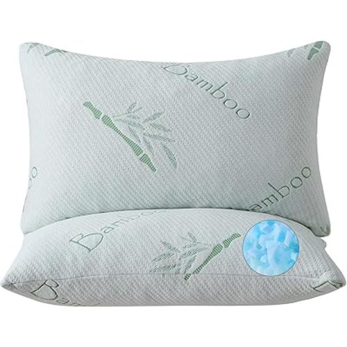 King Size Memory Foam Pillows Set of 2, Bed Pillow for Sleeping, Firm Pillow Gel for Neck Support, Hotel Quality Bed Rest Pillow with Cooling Zippered Breathable Cover King 2 Pack