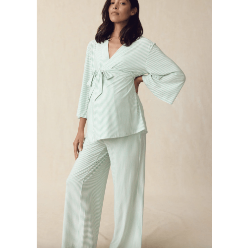 LAKE | Maternity DreamModal® Pajamas | Parisian Green Stripe Kimono Bundle