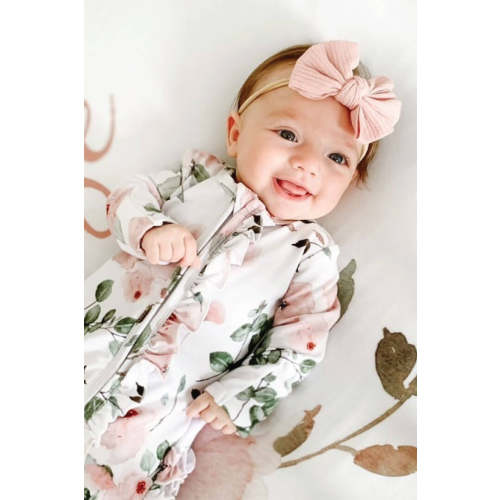 Millie's Dusty Rose Floral Ruffle Zipper Footie