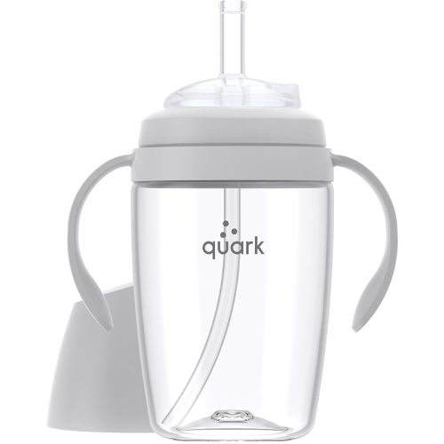 Quark BuubiBottle Sip Toddler Sippy Cup with Handles & Straw Transition Sippy Cups for Baby - Easy-Clean Wide Mouth Opening, Dishwasher Safe - BPA-Free, PVC-Free, Toxin-Free - 8 Oz, Gray