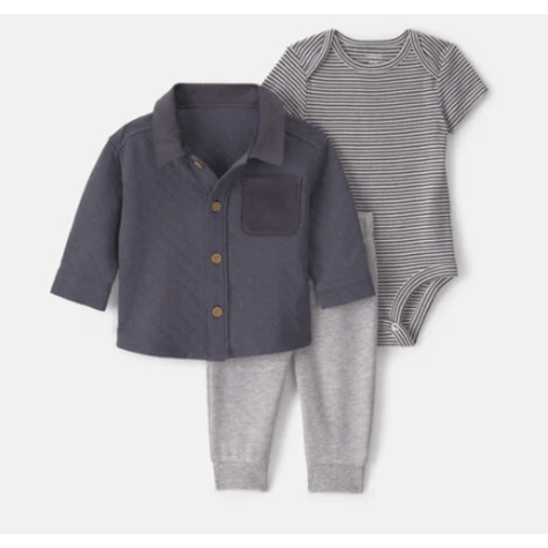 Baby Boy 3-Piece Quilted French Terry Layering Set - Grey