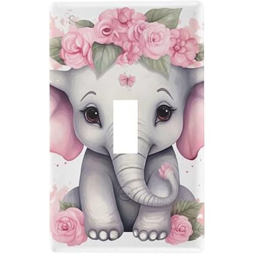 Cute Baby Elephant Light Switch Cover Decorative Receptacle Outlet Wall Plate Guard Plastic Wall Outlet Cover for Home Decor Room Bedroom Bathroom (Toggle Switch)