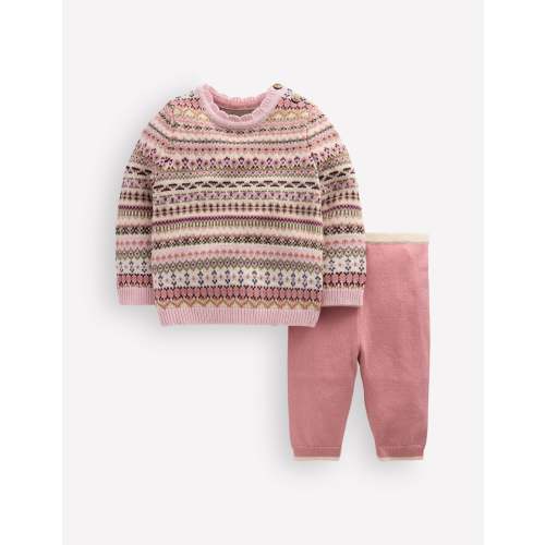 Fair Isle Knitted Sweater Set-Pink Heather