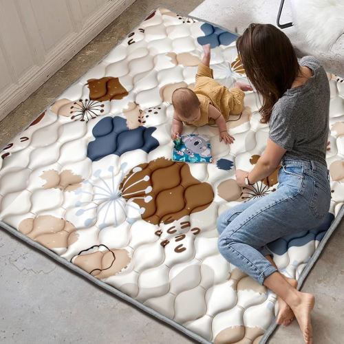 Termichy Compact Washable Play mat: Fall Protection Thick Padded Foam - 50"x50" Non-Slip Floor Mat for 6-12 Month Crawling - Water-Repellent & Wipe Clean