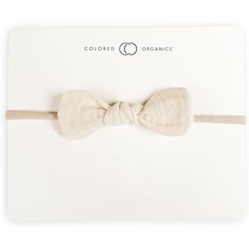 Colored Organics Baby Organic Cotton Dainty Bow Headband - Infant Girls - Natural Muslin