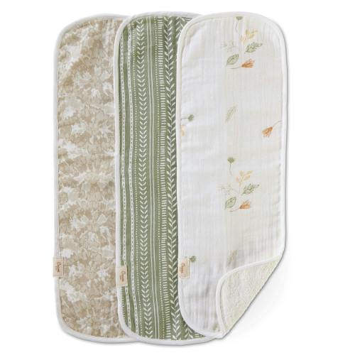 Willow Neutral Leaf Cotton Burp Cloth (Set of 3)
