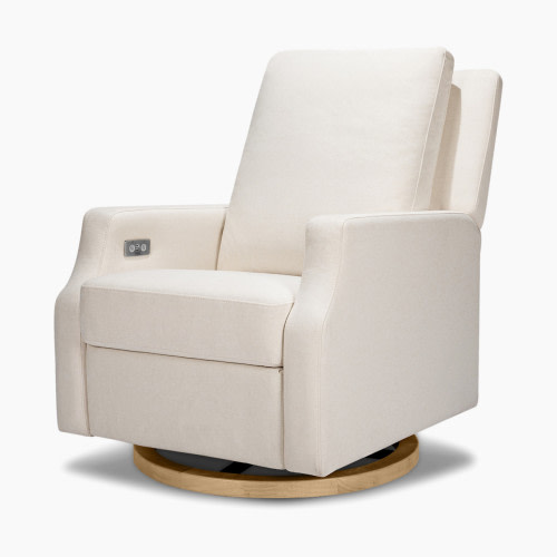 Namesake Crewe Electronic Recliner and Swivel Glider - Performance Cream Eco-Weave With Light Wood Base