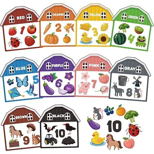 10Pcs Magnetic Color Sorting Toys 60 Toddler Magnets for Refrigerator, Cute Farm Animal Fridge Magnets for Early Education Toddler Color Sorting Learning Activities