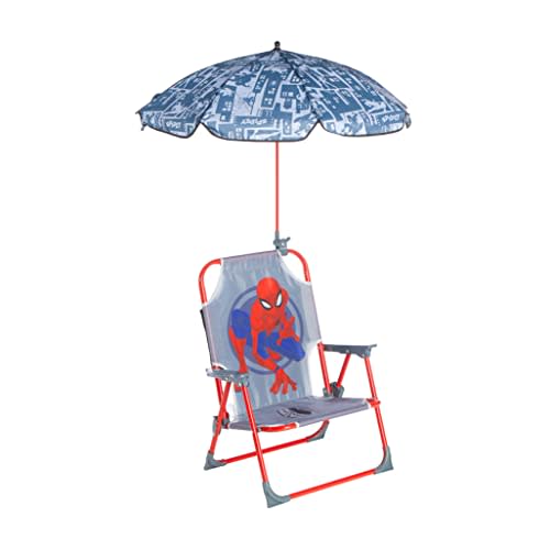 Marvel Spiderman Kids Beach Chair with Umbrella,Portable Folding Outdoor Chair with Shade,Lightweight & Durable for Ages 3+