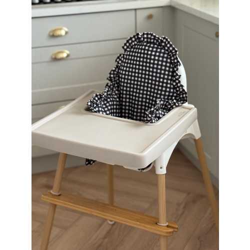 Monochrome Gingham Ruffle High Chair Cushion Cover - Fits Ikea Antilop