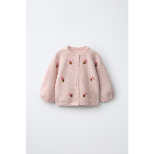 CARDIGAN WITH EMBROIDERED FLOWERS - Pale pink | ZARA United States