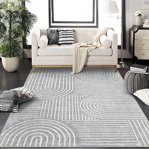 Lahome Abstract Washable Rugs, Soft Area Rugs 4x6 Non-Slip Grey Rug for Bedroom Entryway, Ultra-Thin Living Room Rugs Modern Throw Carpet for Nursery Kitchen Darrell (4'x6',Gray)