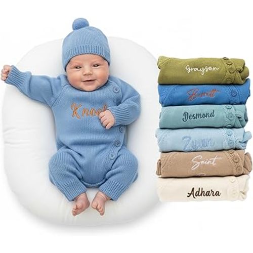 100% Cotton Baby Romper Set with Personalized Embroidery | Newborn Outfit (0-1M), 12 Colors | Soft, Comfortable & Perfect for Gifts