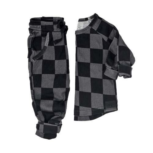 Organic Ribbed Set in Smoke + Storm