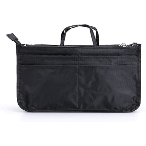 BTSKY Printing Handbag Organizers Inside Purse Insert - High Capacity 13 Pockets Bag Tote Organizer with Handle (Black)