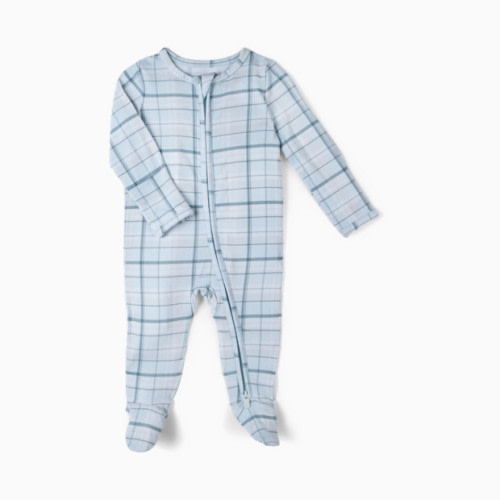Bamboo Viscose Printed 2-Way Zip Footie - Blue Plaid
