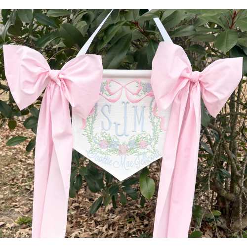 Personalized Baby Girl Announcement Banner | Cotton Canvas, Pink Bows