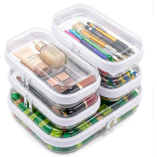 5 Pack Clear Hard Zipper Case Set, Hardsided Zipper Organizer Pouches with Durable Zipper, Includes 4 Small & 1 Medium, Travel Storage for Makeup, Toiletries & Electronics