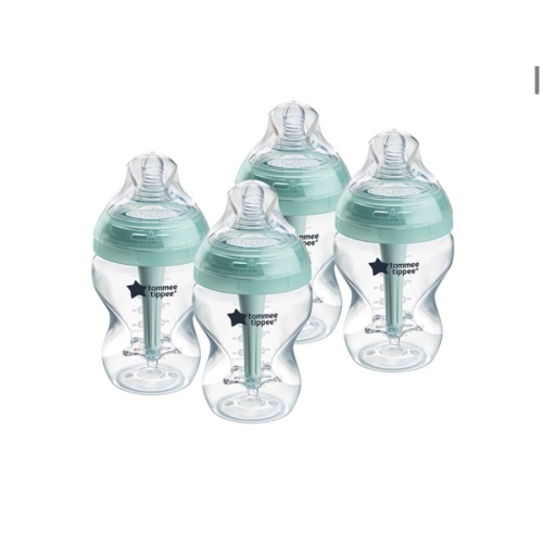Tommee Tippee Advanced Anti-Colic 9 Oz BPA Free Baby Bottles, Newborn 0+ Months, Slow Flow Breast-Like Nipple, Unique Design Keeps Air Away from Milk and Baby, Clear, Pack of 4
