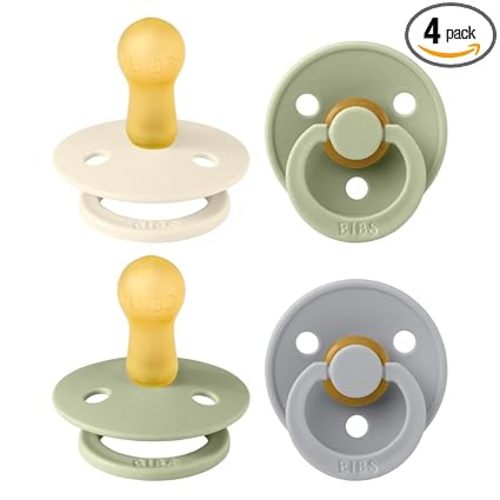 BIBS Colour Soother 4-Pack | BPA Free Dummy Pacifier | Round Nipple | Natural Rubber Latex | Made in Denmark | Size 6-18 Months | Sage Mix