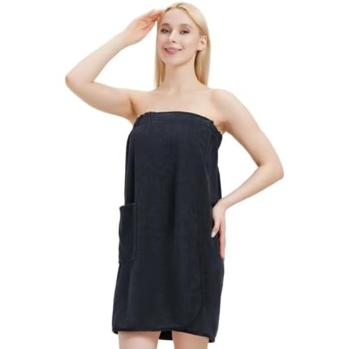 Women Shower Wrap Towel Lightweight Bath Body Spa Wrap Adjustable Closure Bathrobe