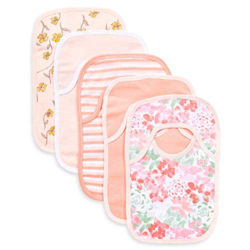 Burt's Bees Baby unisex baby Bibs, Lap-shoulder Drool Cloths, 100% Organic Cotton With Absorbent Terry Towel Backing Bibs, Tossed Succulents, 5-Pack US