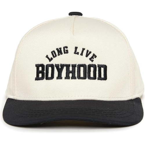 Funky Junque Kids Trucker Hat Baseball Cap - Two Tone Vintage Baby Baseball Cap, Infant Baseball Hat, Toddler Snapback Hat - Long Live Boyhood - Black/Beige
