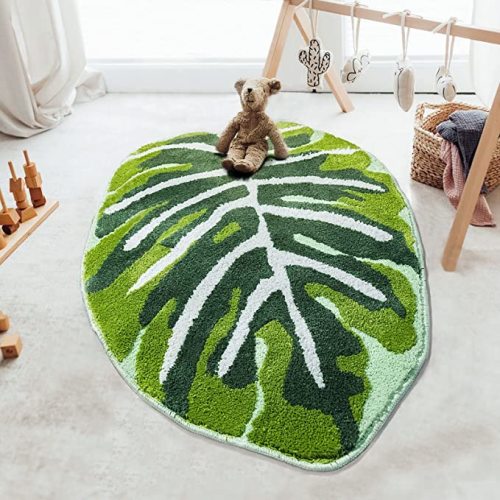 Kids Rug Green Leaf Area Rug for Nursery Cute Bath Mat Non Slip Small Preppy Carpet for Bedroom Bathroom Children Playroom Boho Home Decor Washable 2'x2.6'