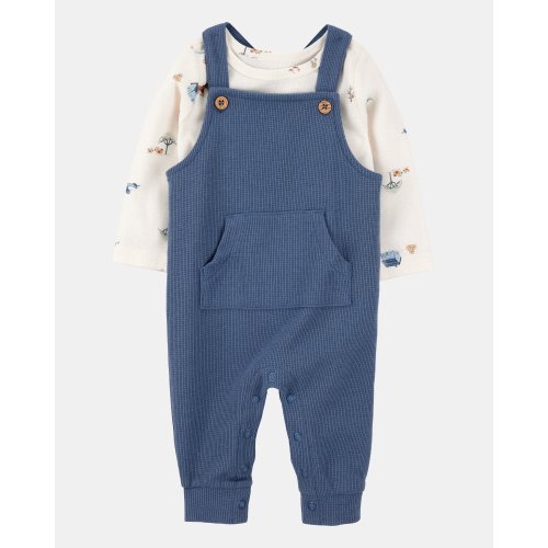 Baby Boy 2-Piece Long-Sleeve Tee & Waffle Knit Coverall Set - Blue/White