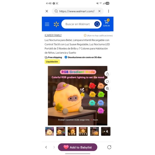 Luz Nocturna para Bebé, Lámpara Infantil Recargable con Control Táctil con Luz Suave Regulable, Luz Nocturna LED Portátil de 3 Niveles de Brillo y 7 Colores para Habitación de Niños, Lactancia y Sueño