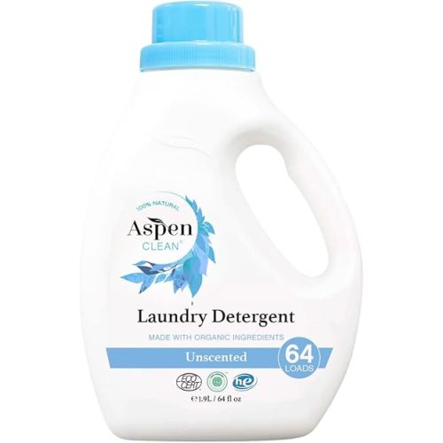 AspenClean Natural Laundry Detergent Unscented - 100% Natural, Organic,Cruelty-Free, Biodegradable - Safe for Babies, Pets & Kids - EWG Certified (ingle Unit)
