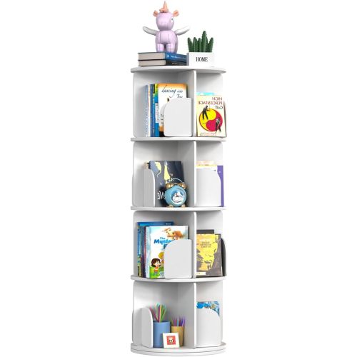 Kryonix Rotating Bookshelf, Spinning Bookshelf Tower 4 Tier, 360° Revolving Bookcase Lazy Susan, Multi-Functiona Corner Round Turning Book Shelf Organizer for Small Spaces(Cream)