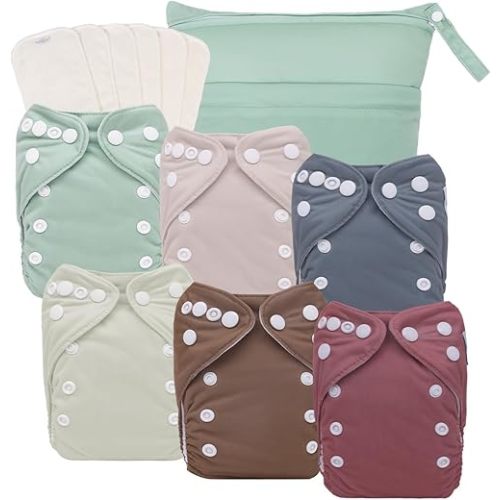 babygoal Newborn Cloth Diapers Pack of 13,Waterproof Diaper Covers 6 Pack with 6pcs Inserts and Wet bag,Breathable and Reusable Infant Diaper Nappy with Snap Closure,Small Size(5-12lbs),6SFN52-SMB-CA