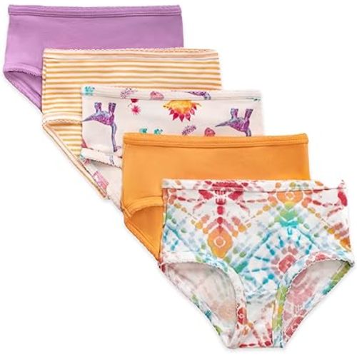 Burt's Bees Baby Toddler Girls' Underwear Set of 5 - Solids, Stripes,Prints, Tag-Free