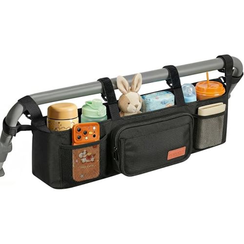 Double Stroller Organizer with 2 Insulated Cup Holders: Parent Console Double Jogging Stroller Accessories Fits for Baby Jogger City Mini GT2 and Jeep Double Stroller