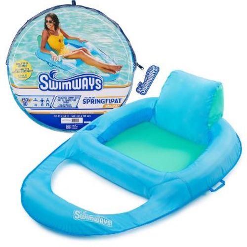 SwimWays Spring Float Recliner Swim Lounger for Pool or Lake with Hyper-Flate Valve - Blue: PVC & Polyester, 1 Person