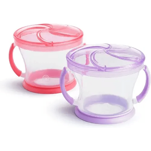 Munchkin Snack Catcher Toddler Snack Cups, No Spill, 2 Pack, Pink/Purple