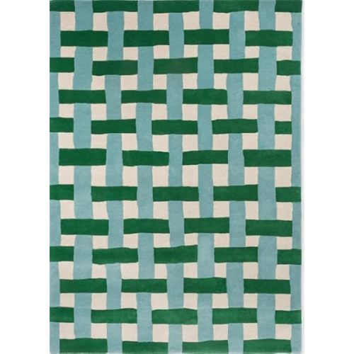 Hand-Tufted Basketweave Wool Area Rug, Modern Checkered Plaid Pattern, Geometric Decorative Floor Carpet for Living Room Bedroom, Dining Area & Nursery (Emerald, Aquarmarine, 5' x 7')